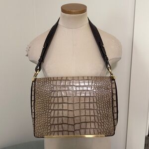 Brahmin Hudson Shoulder Bag Purse Handbag Cross Embossed Leather Flap Designer